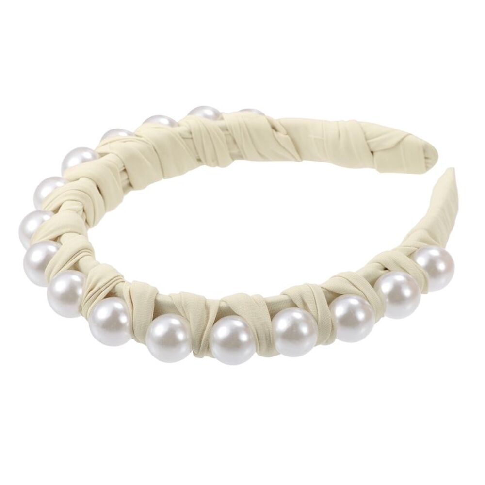 Faux Pearl Braided Tape Headband Fashion Hairband Beige